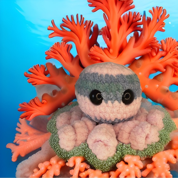 Hand Crafted Other - Handmade Crochet Octopus Plushie 🐙 Light Pink and Tones of Blue Handcrafted